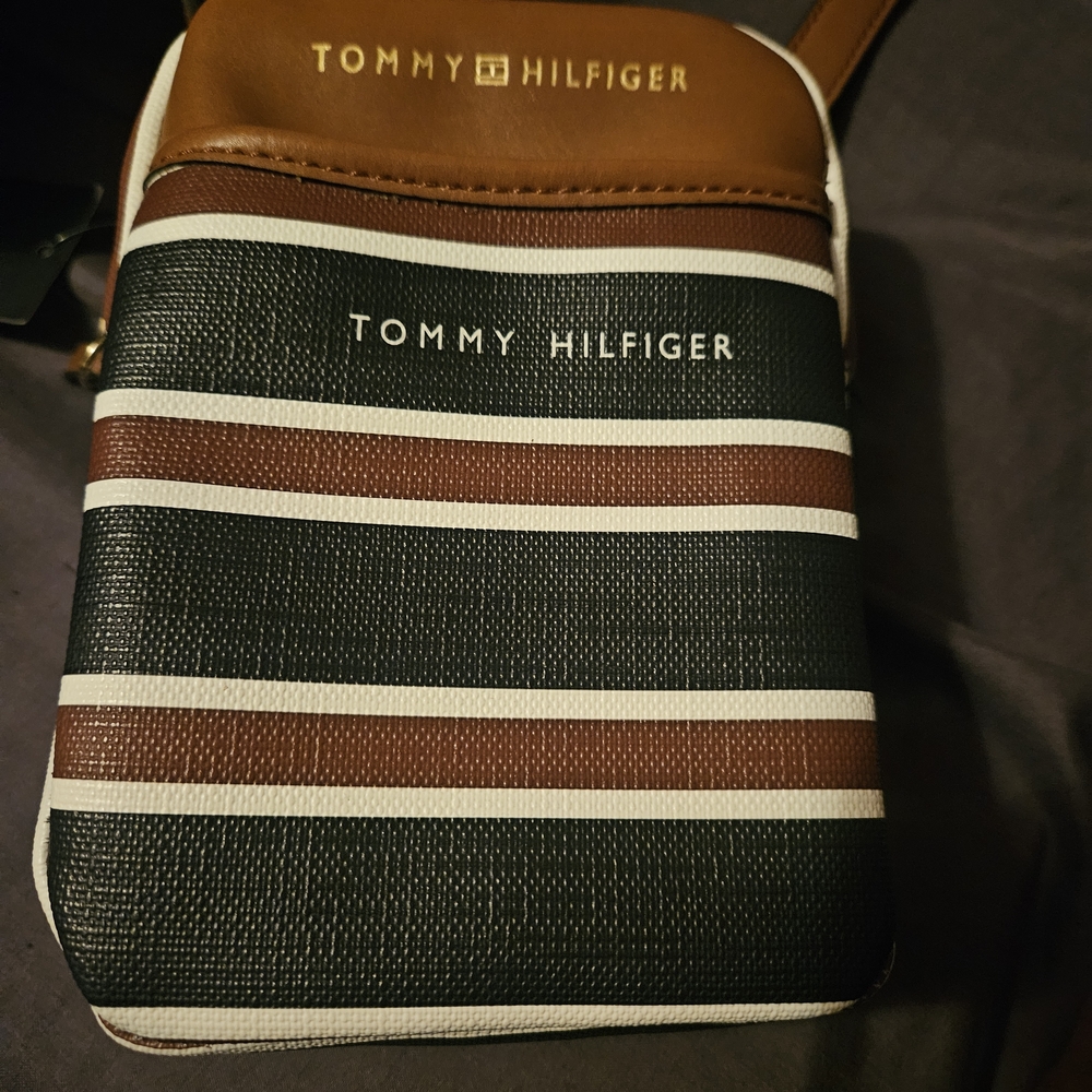 Tommy Hilfiger Brown and Black Striped Mini Bag